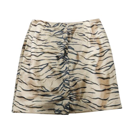 Vintage 90s Apostrophe tan and black tiger stripe faux fur mini skirt 10 - Picture 3 of 4